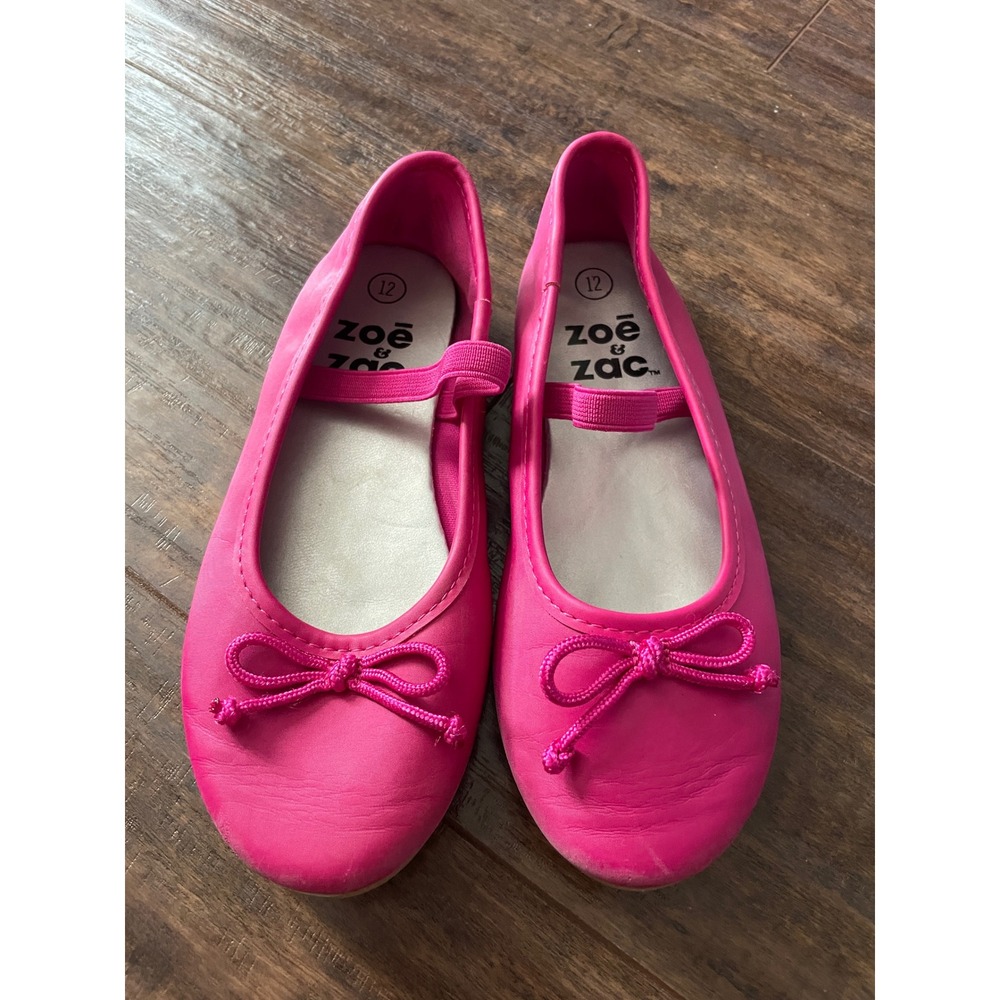 Zoe & Zac Ballet Flats Girls Size 12 Pink Bow Elastic Strap Dress Shoes